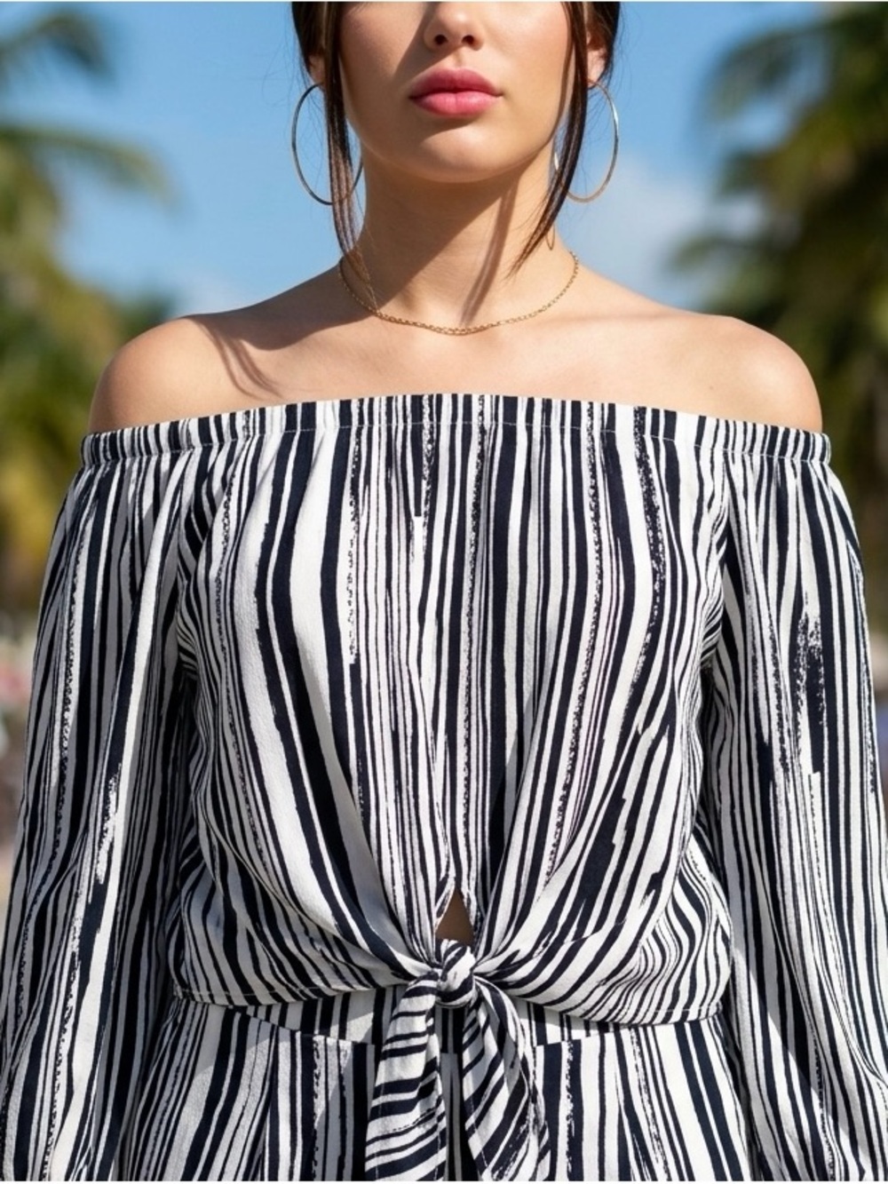 Veronica M. Black and White Striped Top